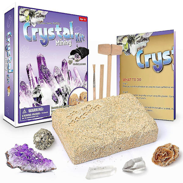 Crystal Mining Kit, Simulated Gemstone Dig Kit, jossa kaivutiili, mukaan lukien satunnaiset kristallikivet ja kaivostyökalut crystal