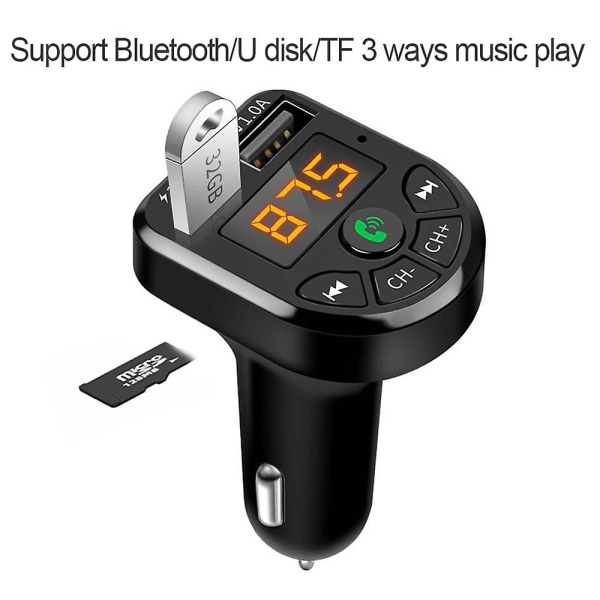 Bluetooth-kompatibel 5.0 Fm-sender Bilsett Mp3-modulatorspiller Trådløs håndfri lydmottaker Dobbel usb hurtiglader Black