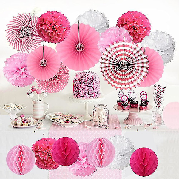 Riippuva set, pehmopaperi Pom Poms -kukkaviuhka ja hunajakennopallot