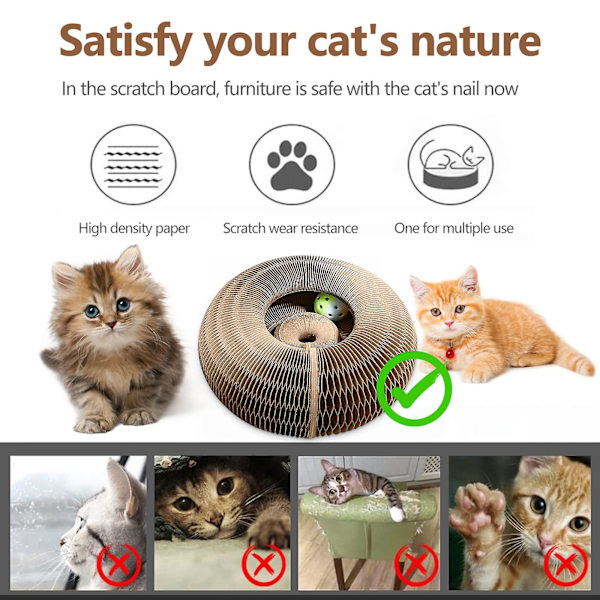 Papper Magisk Orgel Katt Skrapbräda Leksak Med 2st klockor Pet Scratching Toy