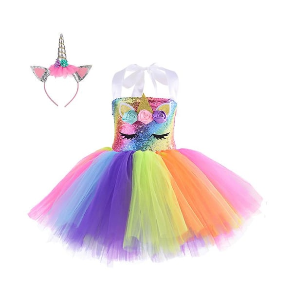 Enhjørning kostume til piger, små piger Rainbow Unicorn Tutu med pandebånd E 8T