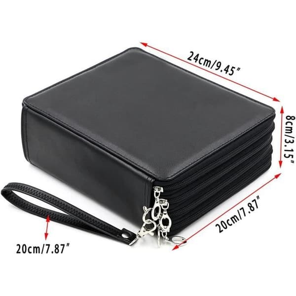 Penalhus - 184 PU-læder - Sort - Plads til 184 penne - Mål 24x20x8cm - Unisex