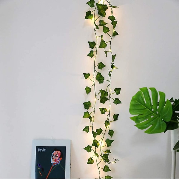 Kedjeljus Led konstgjorda växter Grön murgröna blad, vinranka för heminredning bröllop, 2m 20 lysdioder (2 st lönnlöv)