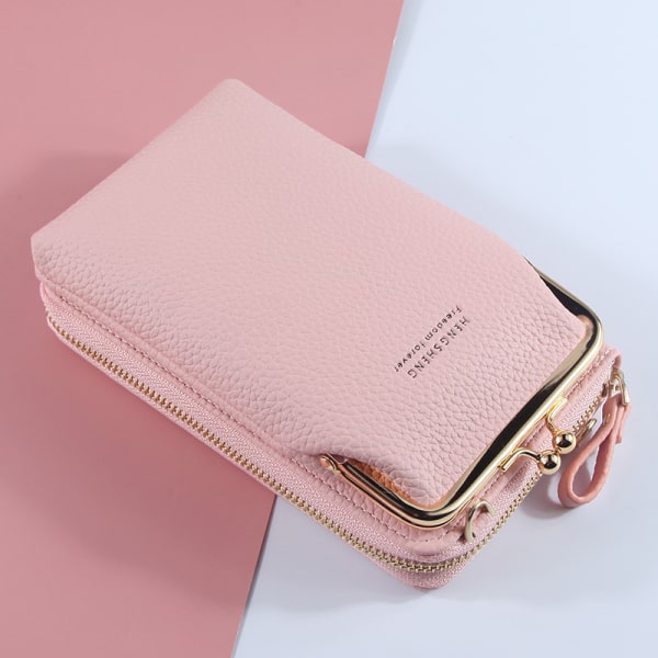 Den nye Mobilvesken Lommebok Kortholder Veske med skulderreim deep pink