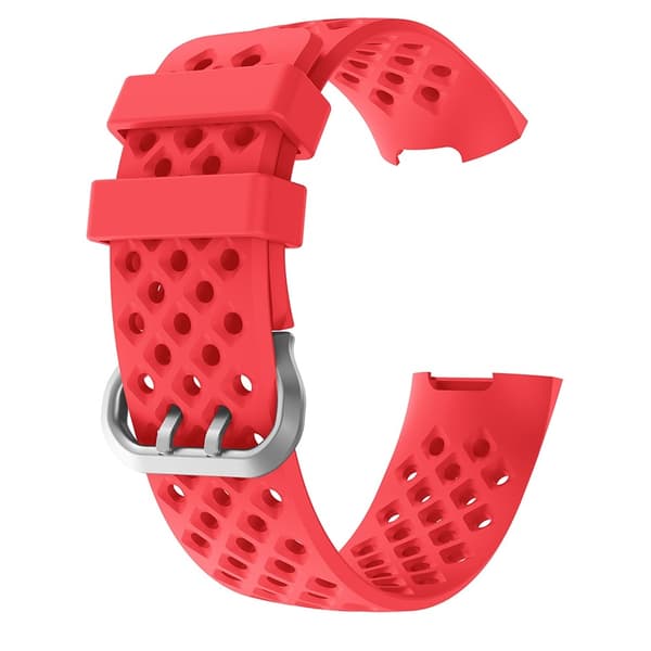 【BQ】Silikone Armbånd Hul Fitbit Charge 3 / 4 Rød 20