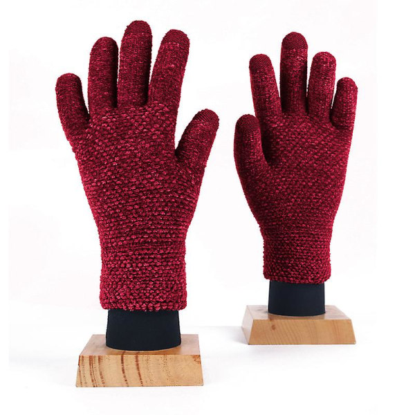 Stickade handskar "pekskärmshandskar dam, varma stickade handskar" (2 par) 17 wine red
