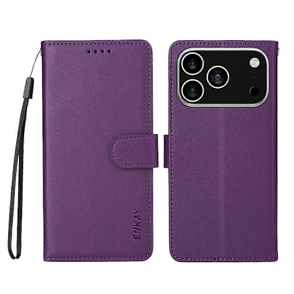 【BQ】RFID-skyddande läderfodral för iPhone 17 Pro Purple