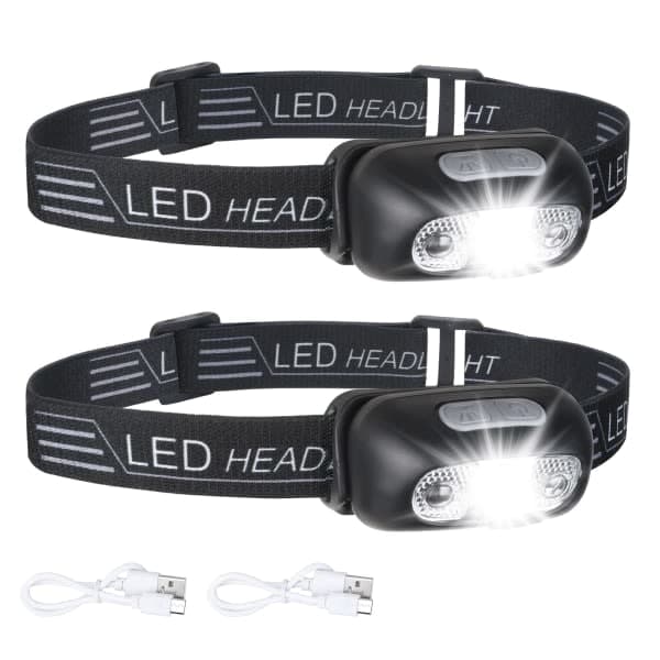 【BQ】2-pack USB Rechargeable Headlamp, IPX6 Waterproof, Ultralight Super Bright 160 Lumen LED Headlight with Motion Sensor
