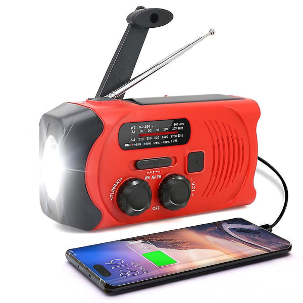 Käsikampi/aurinko-am/fm-radio, kannettava USB -ladattava katastrofihätätilanteeseen Red