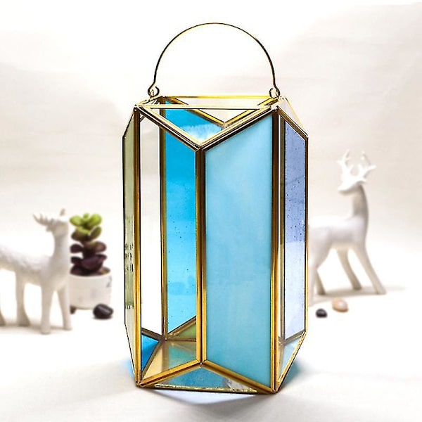 Geometrisk färg Glas Ljusskärm Vindtät Ljusstake Bärbar Ljushållare Hem Vas Ornamenter E