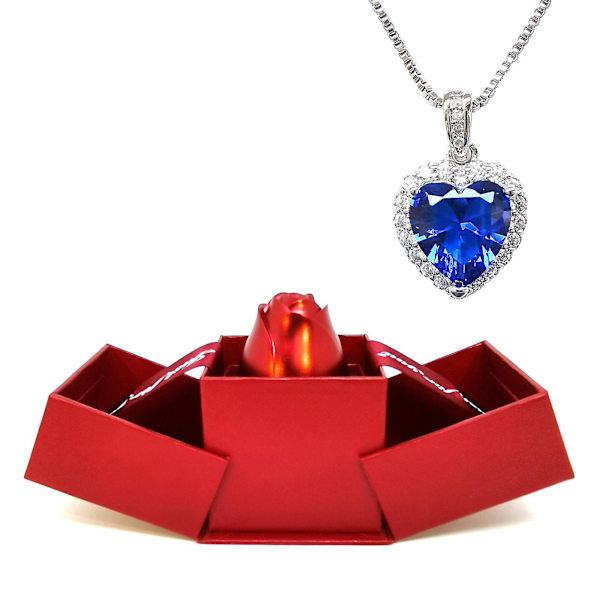 Rose smykker opbevaringsæske Elegant krystal vedhæng halskæde Romantisk valentinsdag gave til kvinder Peach Heart Blue Gold