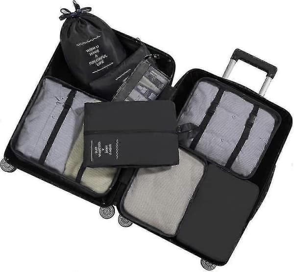 8-delars organiseringset bagage resväska förvaringsväskor packningskuber presenter Black