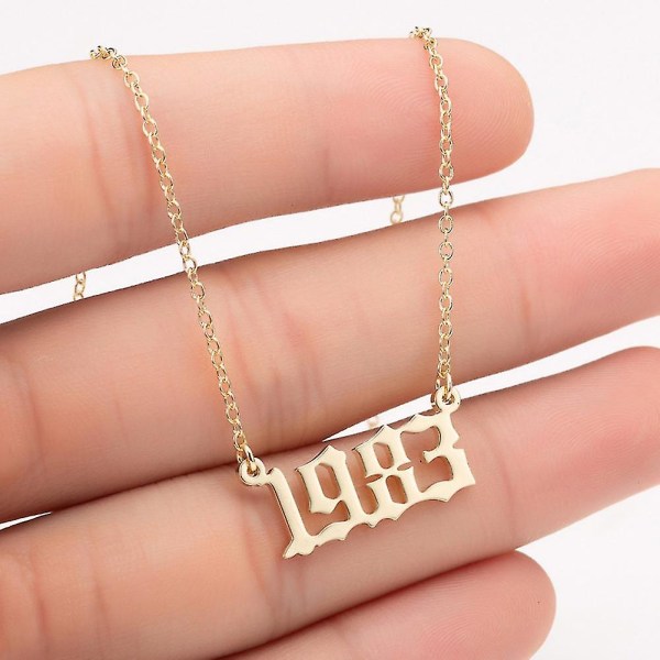 1980-2019 Birth Year Number Charm Pendant Stainless Steel Chain Necklace Jewelry Golden 2004