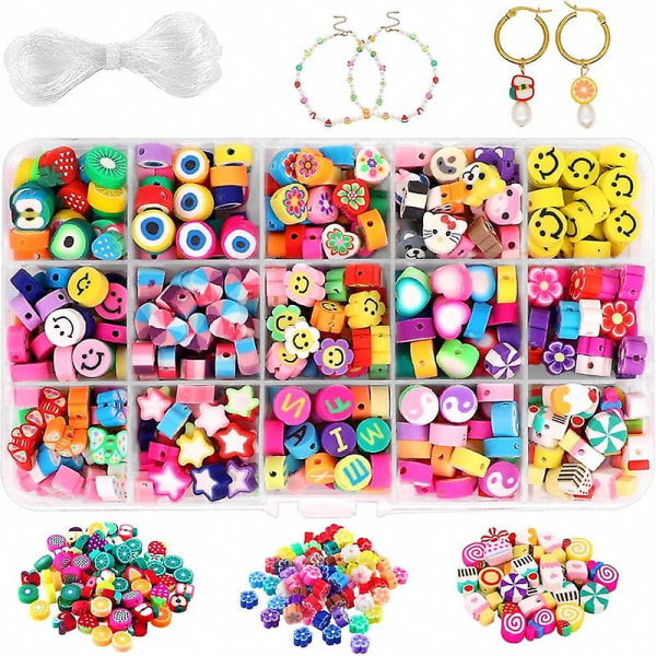 300pcs Trendy Cute Fruit Candy Polymer Clay Beads Flowers Letters Smiley Beads For Jewelry Bracelet Necklace