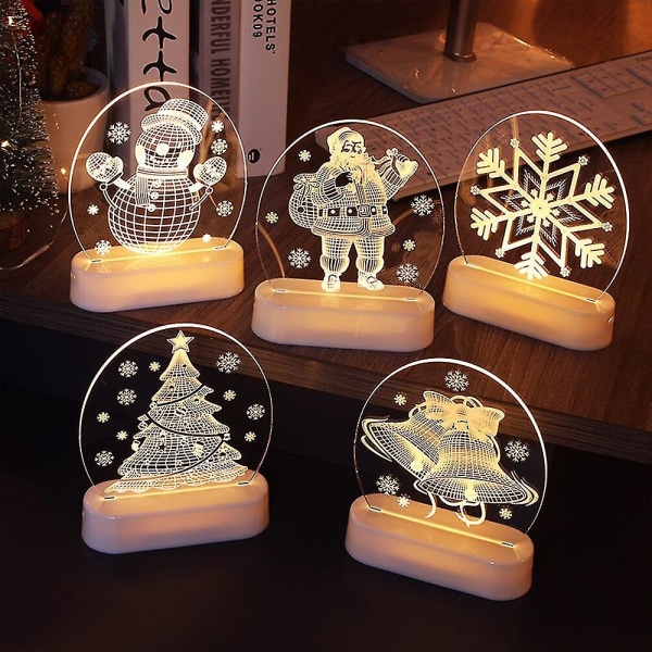 Juldekorationer för hem Träd Älg 3d Akryl Nattljus Julklapp Nyår Heminredning Strängljus Jultomten prydnad Santa Claus