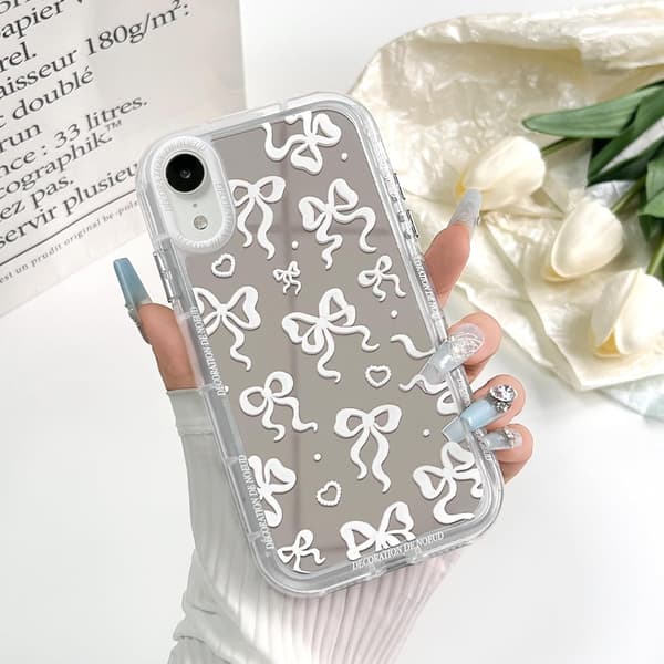 Compatible with iPhone XR Phone Case, Cute Mirror Bow Heart Pattern, Suitable for Women, with Design Shockproof Phone Cas iPhone XR
