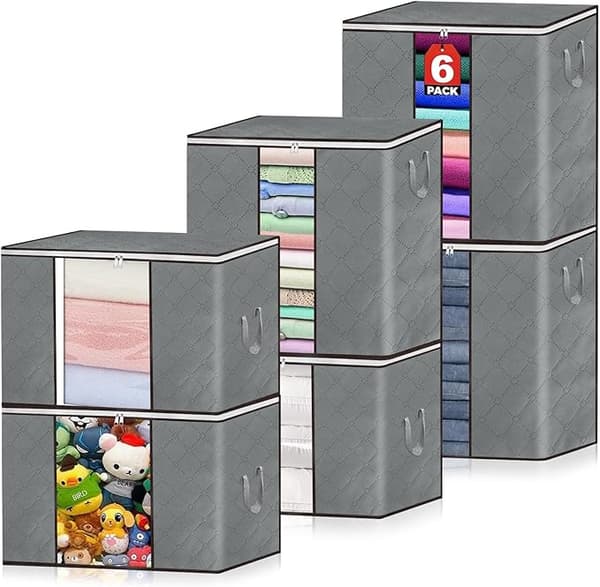 【BQ】Storage Boxes for Wardrobe, 6 Pcs 90L Foldable Organizer Storage Box