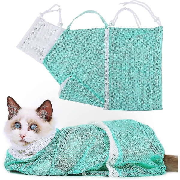 Katt-badväska Anti-bett og anti-repor Cat Grooming Bag for dårlig Green