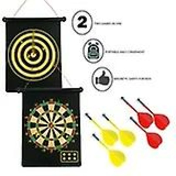 Dubbelsidig magnetisk darttavla hängande vändbar darttavla och bullseye-spel med 6 magnetiska pilar för pojkar