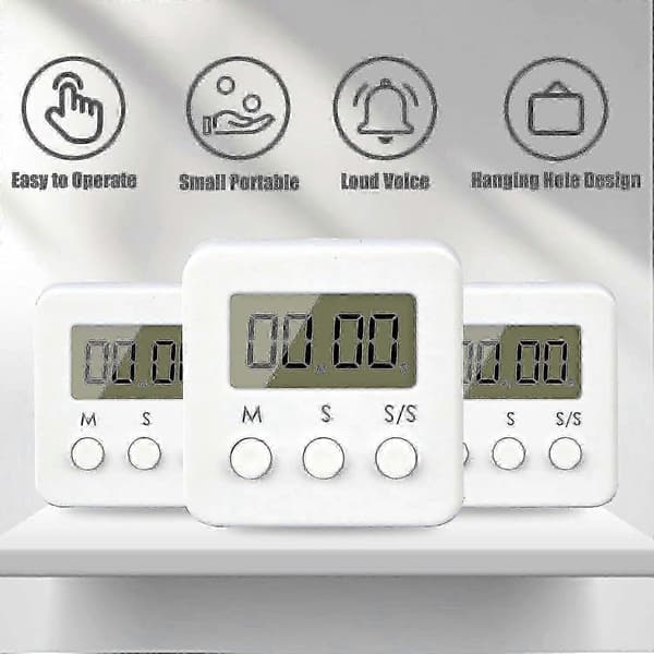 Digital timer, 4-pak mini stopur med høj alarm, nedtælling til 99,59 og LCD-display kort timer til køkken, kontor, sport - L White