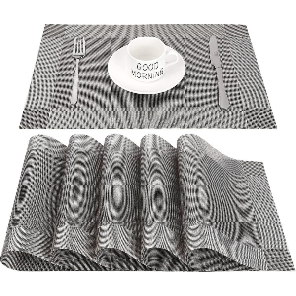 Bordsunderlägg Set med 6,lätt att rengöra Halksäkra, värmebeständiga matbordsmattor (grå+silver)