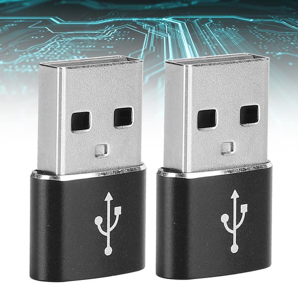 2 st Aluminiumlegering Typ C till USB Adapter Laddningssynkronisering Dataöverföring Svart