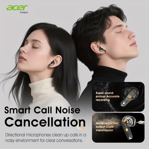 【BQ】[Ekte Acer] TWS Trådløse Hodetelefoner, Hi-Fi Høyoppløst Dekoding 【Sort】