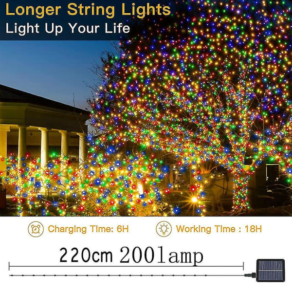 Solar String Lights, ekstra lange 72ft 200 Led Fairy Lights,8