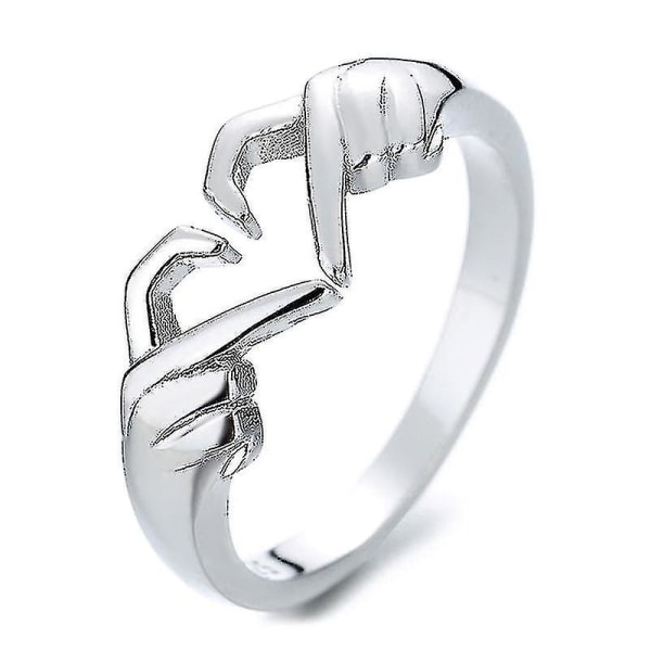 Punk legering två händer än hjärta Ring Gothic Love Heart Gest Hands Ring Silver 6