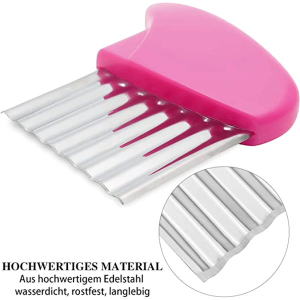 Chips-bølgeskærer, 2-pak kartoffelskræser i rustfrit stål, (pink og cyan)