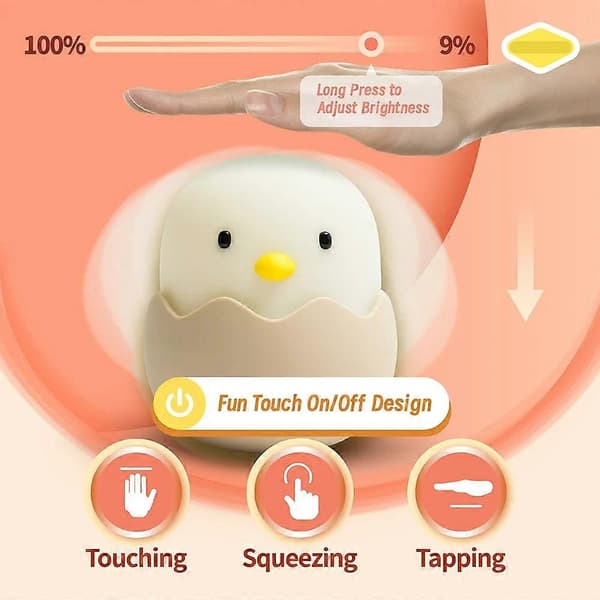 【BQ】Eggshell Chicken Lampe Soverom Mini Hvitt Lys LED Nattlys Fôring Lading Sove Lampe