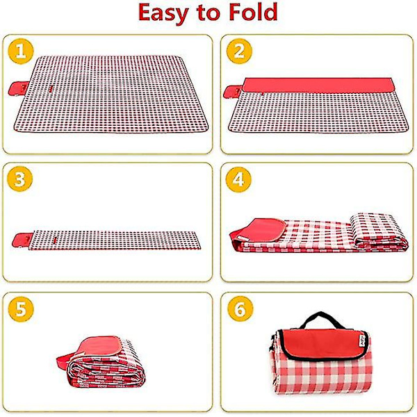 Picnic-tæppe ekstra stort udendørs picnicmåtte med vandtæt og sandtæt bagside Camping strandmåtte, foldbart, kompakt, overdimensioneret udendørs tæppe Tra Red 145x150cm