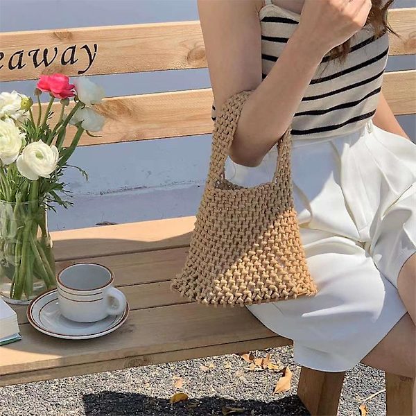 Handväska med ihålig mesh för kvinnor, aprikos apricot