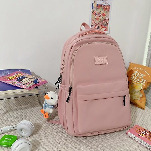 Högkvalitativ vattentät nylon ryggsäck för kvinnor för tonårsflicka skolväska i koreansk stil högskolestudentväska Laptop ryggsäck Rosa med anka Pink with Duck