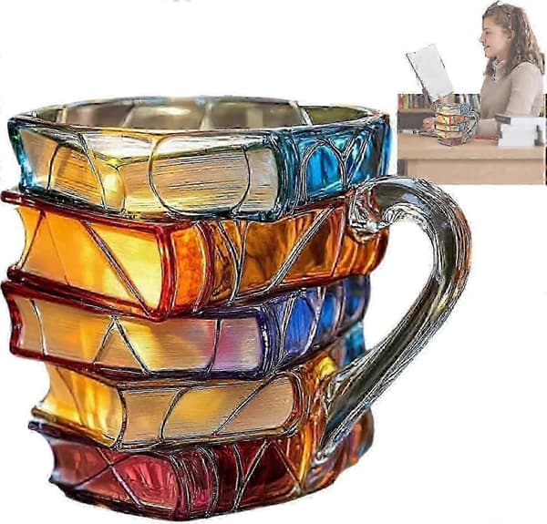 3D-målad kaffemugg i form av böcker, unik kaffemugg i form av staplade böcker, presenter till bokälskare - KM 1PCS