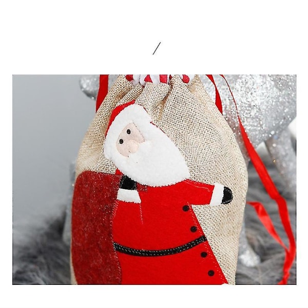 Stor canvaspåse Juldekoration Linne Strumpa Renbroderi Presentpåse för barn Godisförvaringspåse Heminredning Xmas Santa Claus