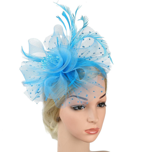 Feather Hair Fascinator Alice Pannband Clip Damer Bröllop Lake Blue