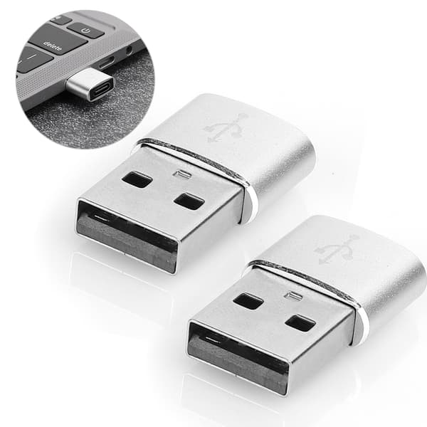 2 st Aluminiumlegering Typ C till USB Adapter Laddningssynkronisering Dataöverföring Silver
