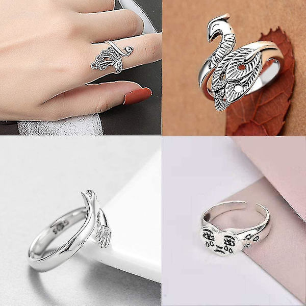 9 Stk Vintage Punk Ringe Octopus Dragon Snake Justerbar Ring