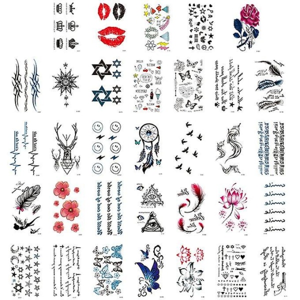 Engelska alfabetet Symbol Blomma Vattentät Tattoo Sticker Flera mönster