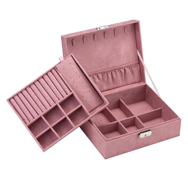 Kvinder Smykkeskrin Organizer 2 Layer Låsbar Display Smykkeholder