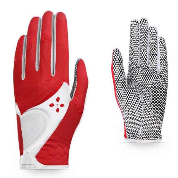 Pu Leather Woman Golf Gloves Pustende Justerbare Nonslip Hansker For Men Woman Sports Accessories Red Size 19