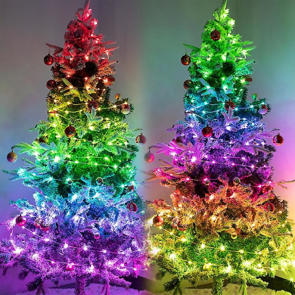 Christmas Tree RGB Lights Smart Bluetooth Control USB LED String Lamp Outdoor App Fjernkontroll Garland Fairy Lights Dekorasjon 10 meters 100 lights