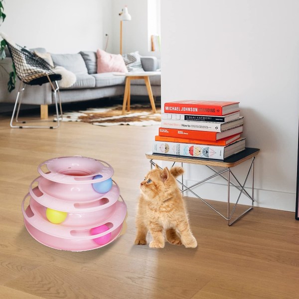 Cat Toys Interactive 3 Level Track Ball Kitty Toy Pink