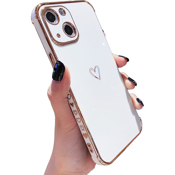 Fodral kompatibel med Iphone 13 6,1-tums, sött lyxigt hjärtmönsterfodral för tjejer, kameralinsskydd & stötsäker krockkudde förstärkta hörn & Sof