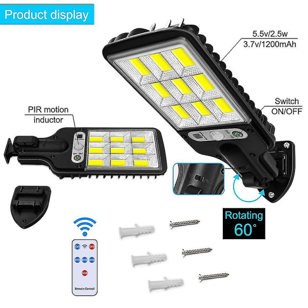 Solar Gatelys Utendørs Solar Lampe Med 3 Lys Modus Vanntett Bevegelsessensor Sikkerhetsbelysning For Hage Patio Path Yard 108COB