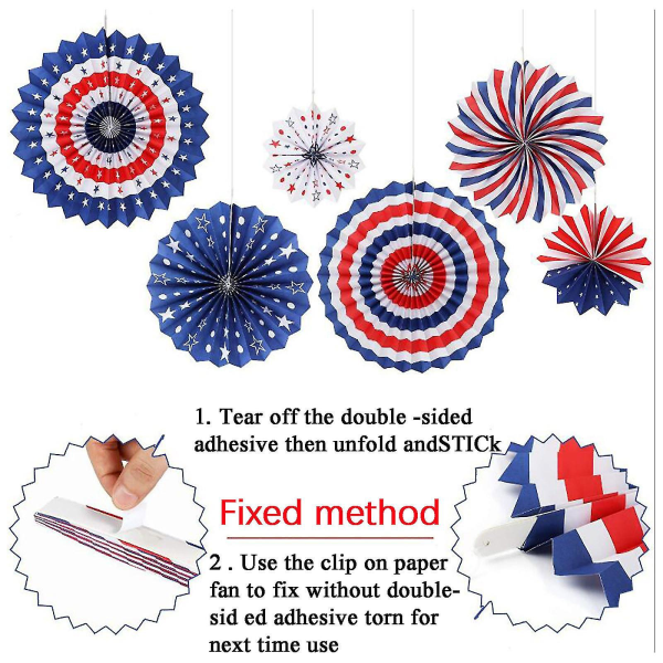 Amerikanska självständighetsdagen Party dekoration amerikanska flaggan papper Fan Flower Set