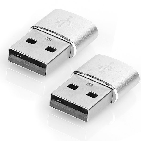 2 st Aluminiumlegering Typ C till USB Adapter Laddningssynkronisering Dataöverföring Silver