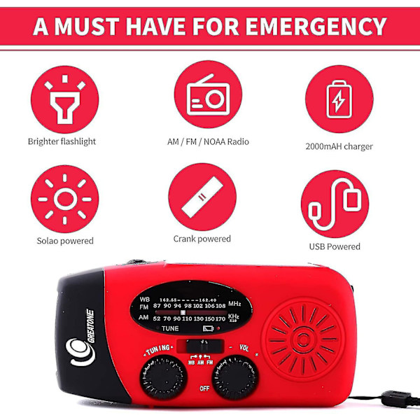 Väderradio Nödhandvev Självdriven Am/fm Noaa Solar Portable Camping Väderradio med LED-ficklampa