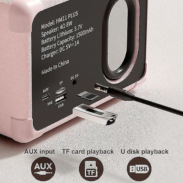 Hm11 Plus Portabel Hifi Mini Retro trådlös Bluetooth högtalare (rosa)